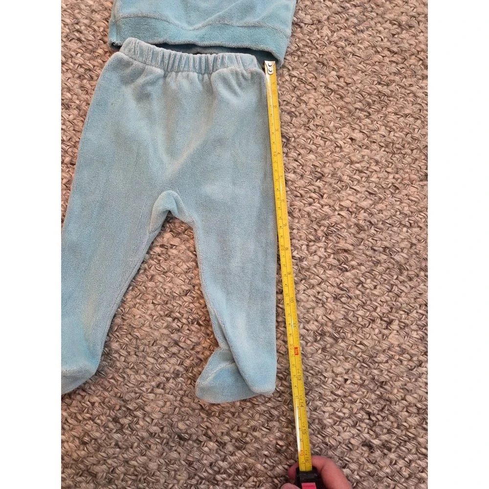 Vintage 80s Carter's Outfit Footie Pajamas Set Blue Velour Bunny Baby Boy 3m